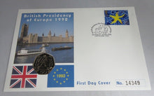 Load image into Gallery viewer, 1992-1993 BRITISH PRESIDENCY OF EUROPE 50 PENCE BUNC FIRST DAY COIN COVER PNC
