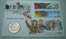 Load image into Gallery viewer, 1945-1995 VJ DAY COMMEMORATIVE COIN COVER PROOF VERENIUM £5 COIN PNC,INFO SHEET
