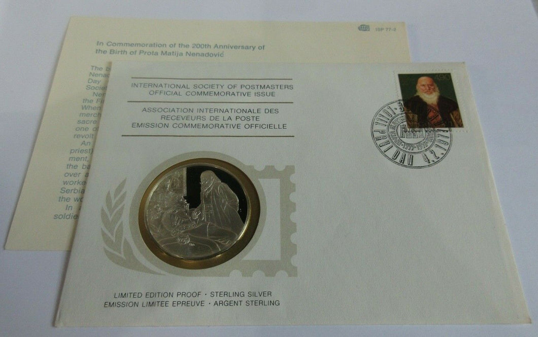 1977 Birth of Prota Nenadovic INT'L Society of Postmasters Silver Proof Medal