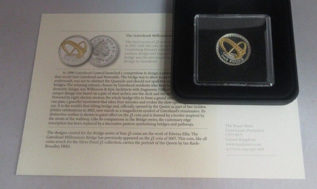 2008 Royal Mint England The Bridge Series £1 One Pound Silver Gold Proof Coin