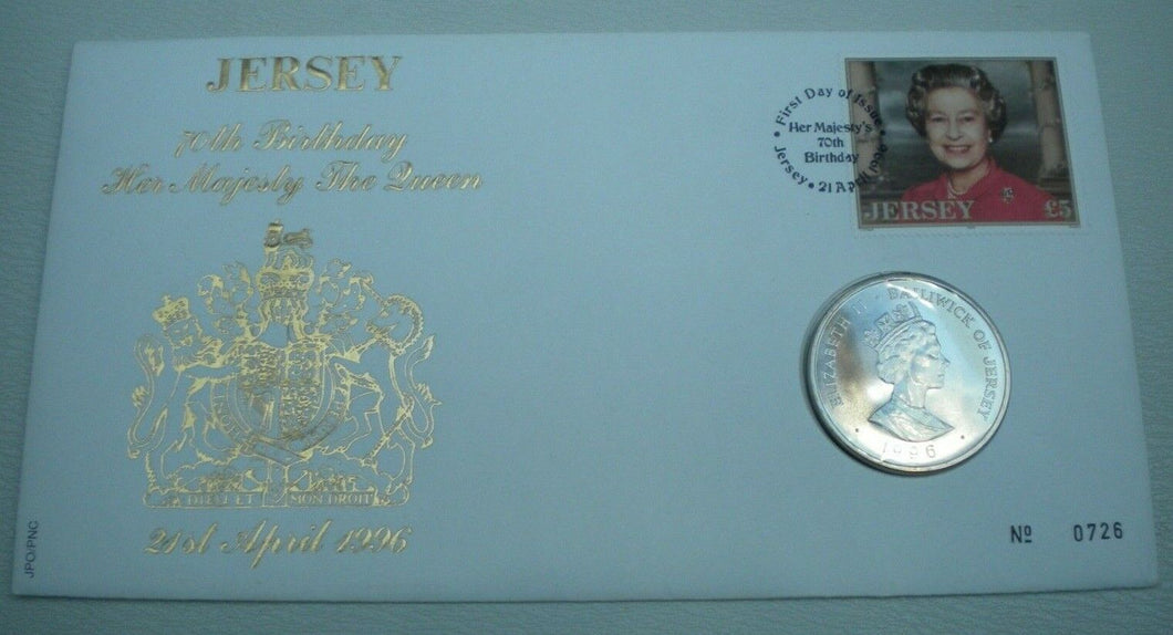 1996 JERSEY 70TH BIRTHDAY HER MAJESTY THE QUEEN R/MINT BUNC £2 COIN COVER PNC