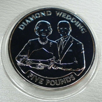 2007 ROYAL MINT DIAMOND WEDDING  BUNC ALDERNEY £5 COIN WITHIN CAPSULE