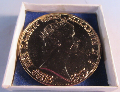 1953 QUEEN ELIZABETH II CORONATION GOLD PLATED MEDAL IN ORIGINAL BOX