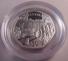 Load image into Gallery viewer, 1987 CHRISTMAS 50P FIFTY PENCE SILVER PROOF IOM 50P WITH COA &amp; PRESENTATION BOX
