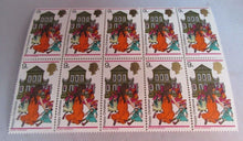 Load image into Gallery viewer, 1968 HAPPY CHRISTMAS BLOCK OF 10 9d STAMPS MNH WITH CLEAR FRONTED STAMP HOLDER
