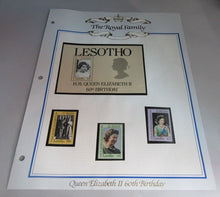 Load image into Gallery viewer, 1986 QUEEN ELIZABETH II 60TH BIRTHDAY LESOTHO STAMPS &amp; ALBUM SHEET
