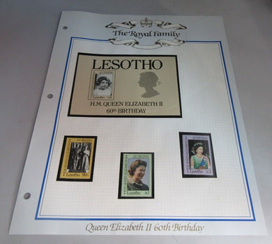 1986 QUEEN ELIZABETH II 60TH BIRTHDAY LESOTHO STAMPS & ALBUM SHEET