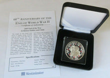 Load image into Gallery viewer, 2005 60TH ANNIVERSARY OF THE END OF WWII QEII SILVER PROOF FIFTY PENCE BOX/COA
