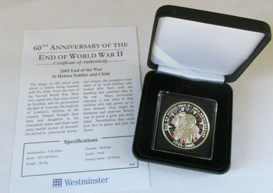 2005 60TH ANNIVERSARY OF THE END OF WWII QEII SILVER PROOF FIFTY PENCE BOX/COA