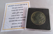 Load image into Gallery viewer, 1995 £2 PEACE DOVE AFTER WWII BUNC TWO POUND COIN CAPSULE &amp; COA
