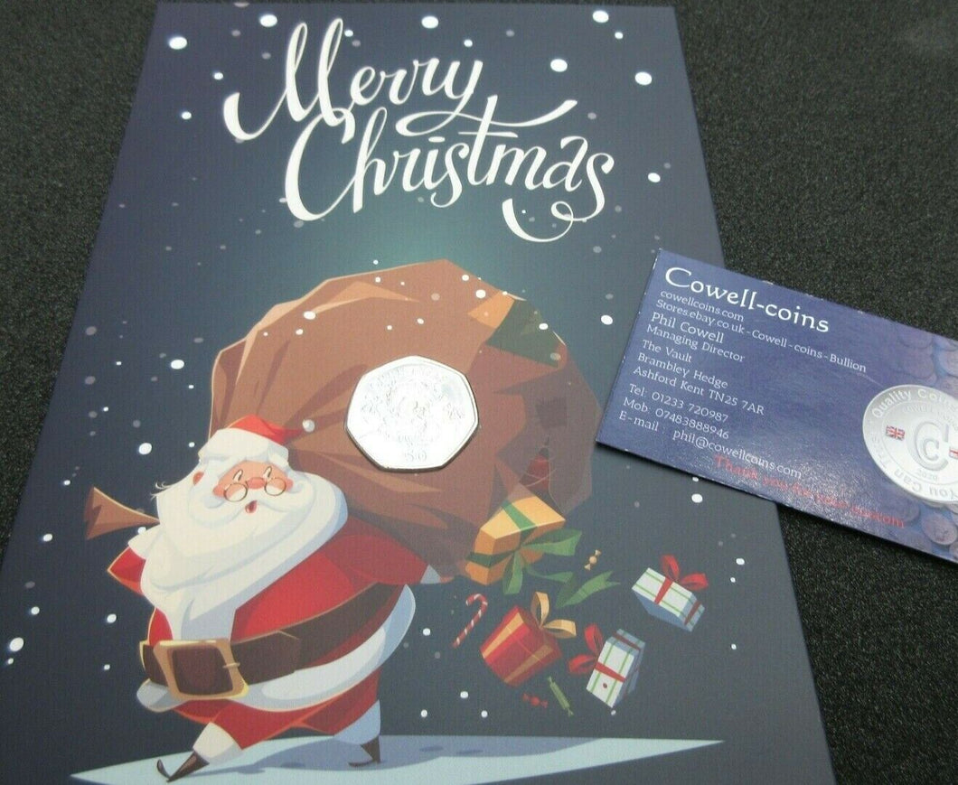 2017 Father Christmas 50p Coin - Unc Cupro Nickel Diamond Finish in a Card