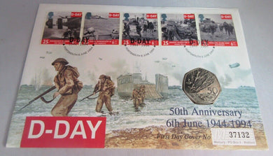 1994 D-DAY 50TH ANNIVERSARY FIRST DAY COVER 50P COIN COVER PNC,STAMPS,&POSTMARKS