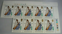 Load image into Gallery viewer, 1976 WELSH HARPIST 13P BLOCK OF NINE STAMPS MNH &amp; TRAFFIC LIGHTS
