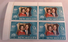 Load image into Gallery viewer, SEYCHELLES 25th WEDDING ANNIVERSARY 95c &amp; R1.50 STAMPS 2 BLOCKS OF 4 MNH
