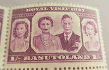 Load image into Gallery viewer, 1947 BASUTOLAND ROYAL VISIT STAMPS EDGE BLOCK OF 4 1/- STAMPS IN STAMP HOLDER
