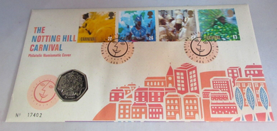 1998 THE NOTTING HILL CARNIVAL 1998 50P COIN COVER PNC,STAMPS, POSTMARKS & iNFO