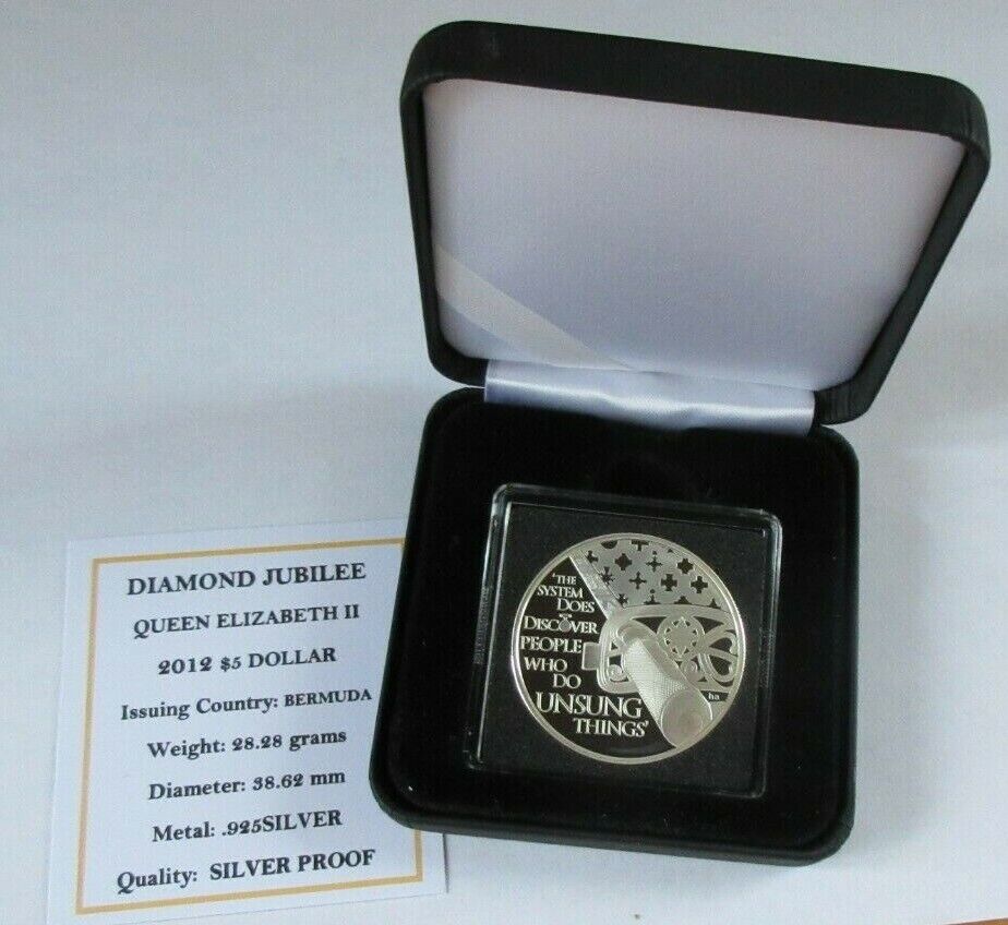 2012 QUEEN ELIZABETH II DIAMOND JUBILEE BERMUDA $5 DOLLAR COIN BOX & COA