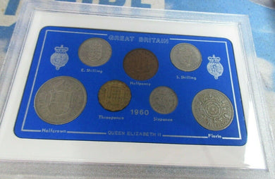 UK 1960 QUEEN ELIZABETH II 7 COIN SET IN CLEAR CASE ROYAL MINT BOOK