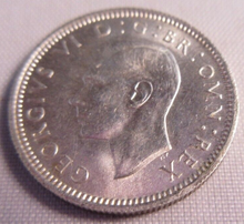 Load image into Gallery viewer, 1944 KING GEORGE VI BARE HEAD .500 SILVER UNC 6d SIXPENCE COIN IN CLEAR FLIP
