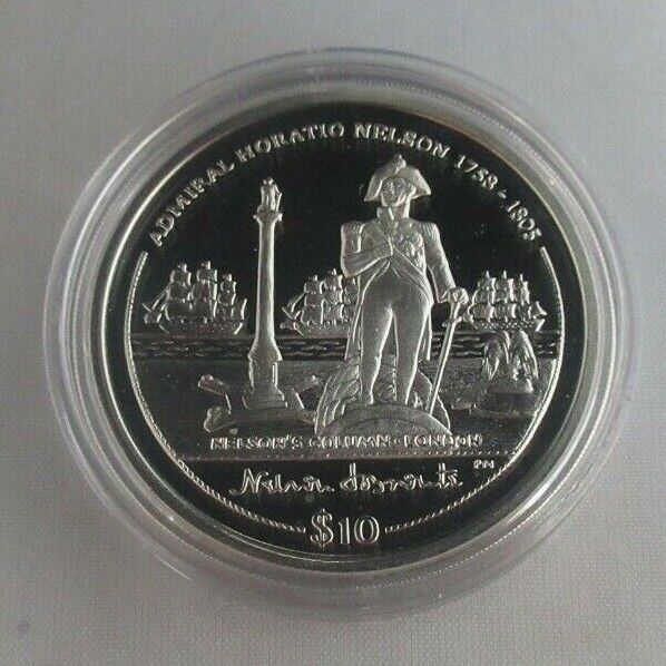 1805 - 2005 Battle of Trafalgar Nelson .925 Silver Proof BVI $10 Coins + Caps