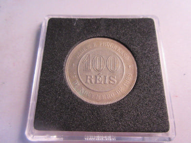 1898 BRAZIL 100 REIS COIN UNC IN QUADRANT CAPSULE