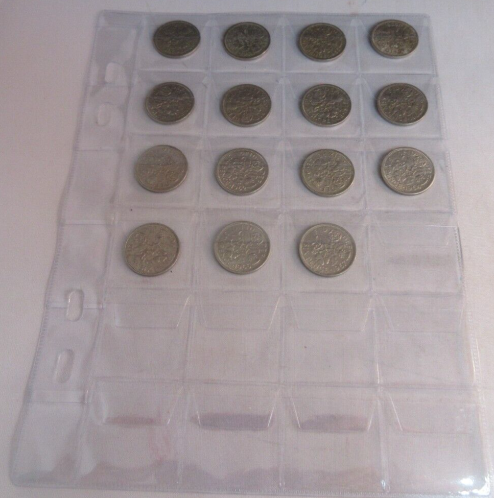 1953-1967 QUEEN ELIZABETH II SIXPENCE 6d FULL 15 COIN SET IN CLEAR FLIP