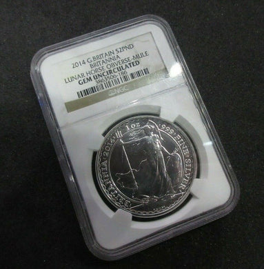 2014 £2 BRITANNIA .999 NGC SILVER LUNAR HORSE OBVERSE  MULE GEM UNCIRCULATED