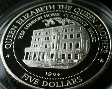 1994 SILVER Proof FIJI 5 DOLLARS CLARENCE HOUSE QUEEN MOTHER LADY OF THE CENTURY