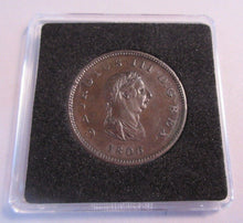 Load image into Gallery viewer, 1806 GEORGE III HALF PENNY 3 BERRIES EF PRESENTED IN QUADRANT CAPSULE AND BOX
