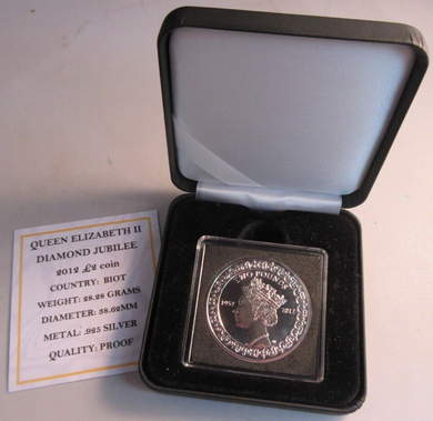 2012 £2 QEII DIAMOND JUBILEE SILVER PROOF BIOT TWO POUND COIN BOX & COA