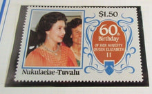 Load image into Gallery viewer, 1986 QUEEN ELIZABETH II 60TH BIRTHDAY NUKULAELAE TUVALU STAMPS &amp;ALBUM SHEET
