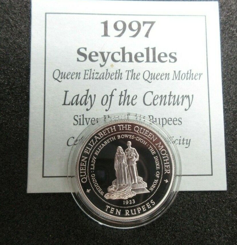 1997 ROYAL MINT SILVER PROOF MARRIAGE OF GEORGE V 10 RUPEES LADY OF THE CENTURY