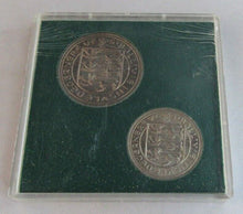 Load image into Gallery viewer, 1968 GUERNSEY 5 NEW PENCE &amp; 10 NEW PENCE DECIMAL COINS SET IN CLEAR HARD CASE
