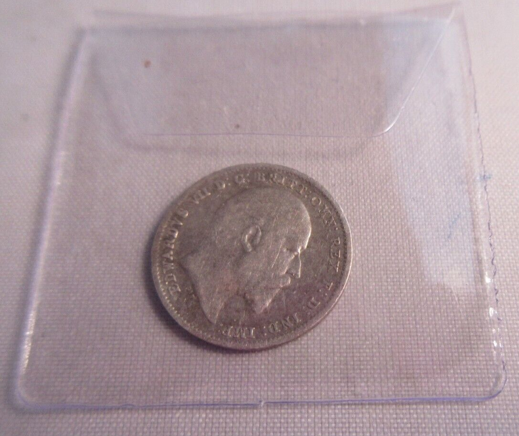 1902 KING EDWARD VII BARE HEAD .925 SILVER EF 3d THREE PENCE COIN & CLEAR FLIP