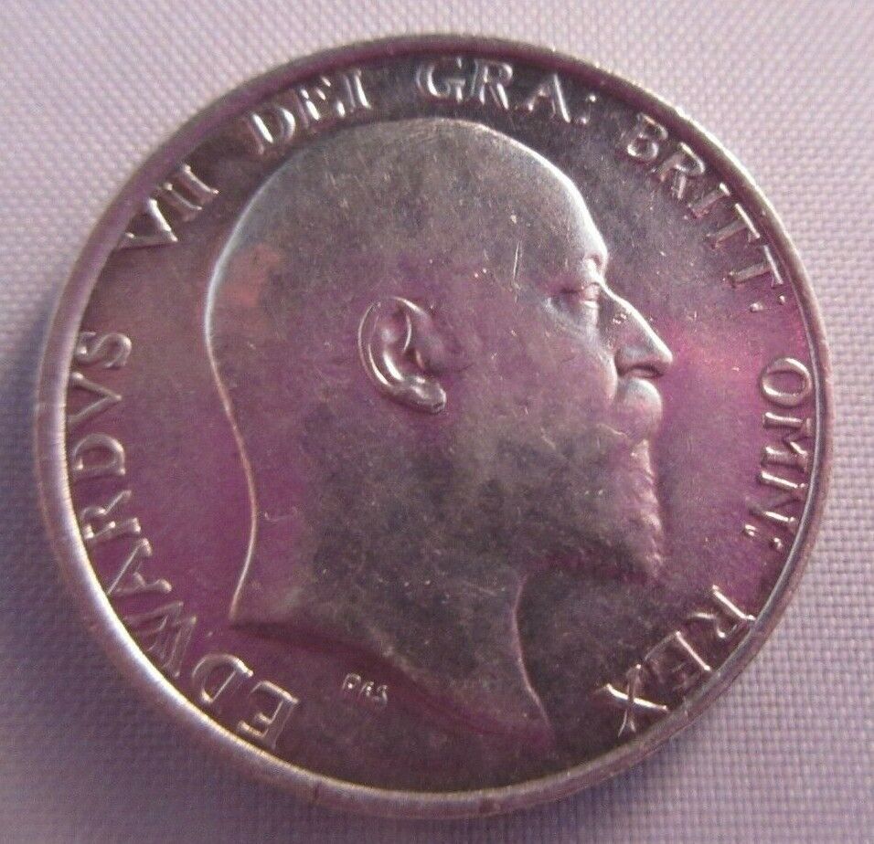 1910 KING EDWARD VII BARE HEAD BUNC .925 SILVER ONE SHILLING COIN IN CLEAR FLIP