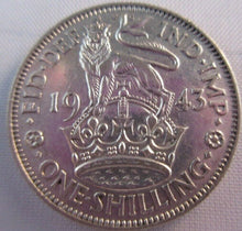 Load image into Gallery viewer, 1943 KING GEORGE VI BARE HEAD .500 SILVER aUNC ONE SHILLING COIN &amp; CLEAR FLIP E1
