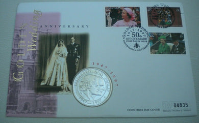 1997 GOLDEN WEDDING ANNIVERSARY, TURKS & CAICOS ISLANDS BUNC 5 CROWNS COIN, PNC