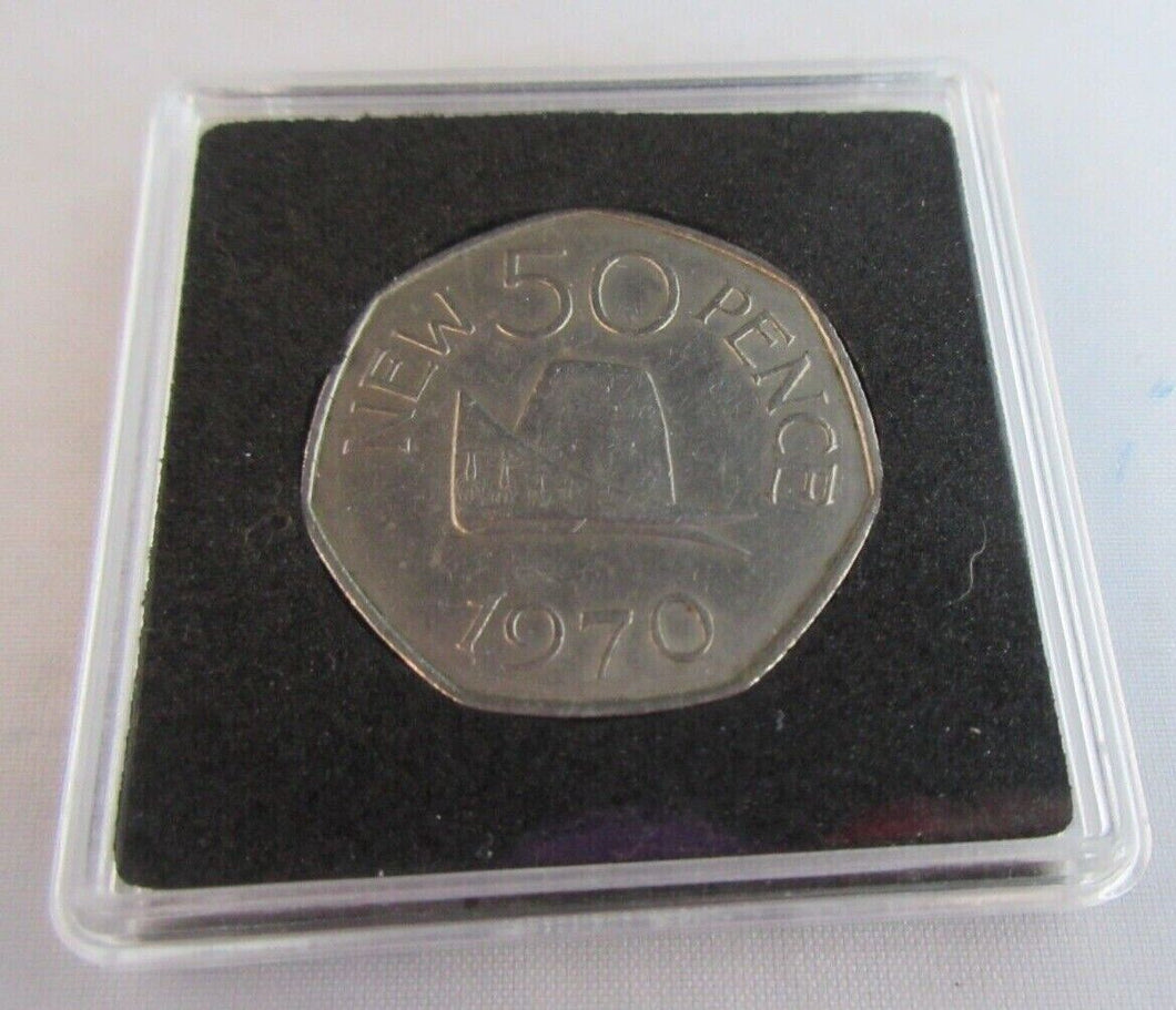 1970 GUERNSEY 50p FIFTY PENCE PRESENTED IN QUADRANT CAPSULE