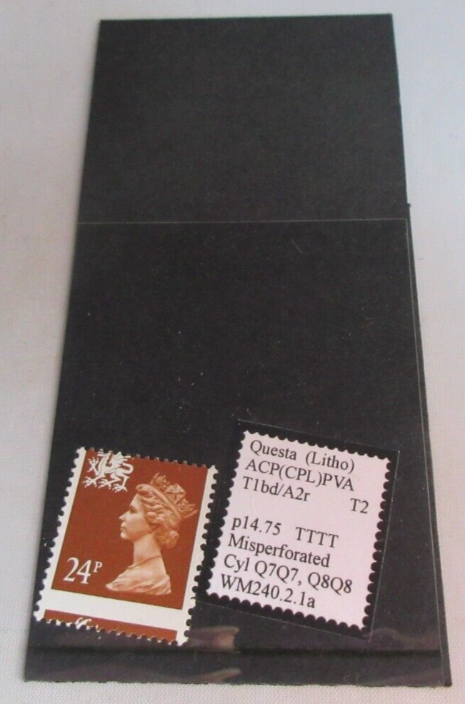 MISPERFORATED QUEEN ELIZABETH II 24P STAMP WITH CLEAR FRONTED STAMP HOLDER