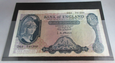 1957 O'BRIEN BRITANNIA FIVE POUND £5 NOTE FEB 1957 VF+ D54 741200