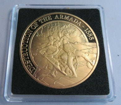 1588-1988 PLYMOUTH COMMEMORATES THE BATTLE OF THE SPANISH ARMADA PROOF MEDALLION