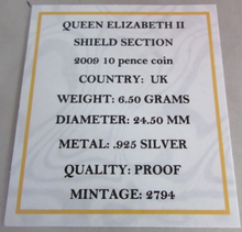 Load image into Gallery viewer, 2009 QUEEN ELIZABETH II SHIELD SECTION SILVER PROOF TEN PENCE COIN BOX &amp; COA
