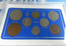 Load image into Gallery viewer, UK 1964 QUEEN ELIZABETH II 8 COIN SET IN CLEAR CASE.  ROYAL MINT BOOK AVAILIBLE
