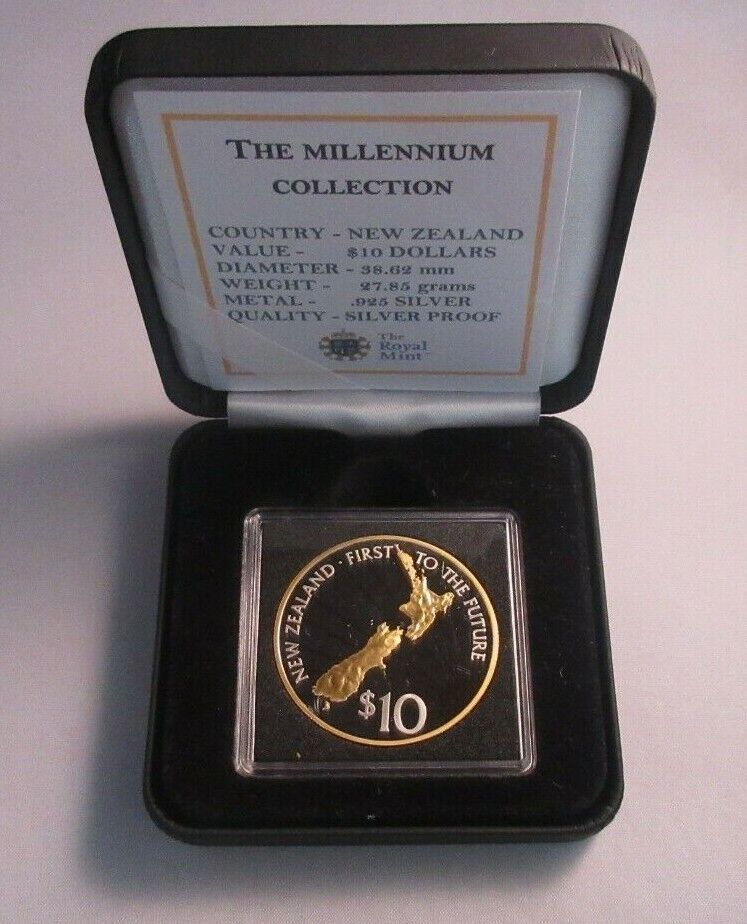 The Millennium Collection New Zealand 2000 Silver Proof $10 Coin BoxCOA