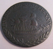 Load image into Gallery viewer, 1791 EARL HOWE LIVERPOOL HALF PENNY COIN CHANNEL FLEET BEAT THE FRENCH IN FLIP
