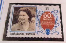 Load image into Gallery viewer, 1986 QUEEN ELIZABETH II 60TH BIRTHDAY NUKULAELAE TUVALU STAMPS &amp;ALBUM SHEET
