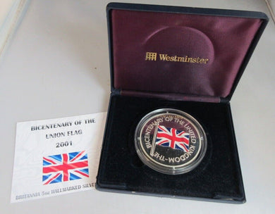 2001 BRITANNIA THE BICENTENARY UK HALLMARKED SILVER PROOF 5oz COIN BOX AND COA 1