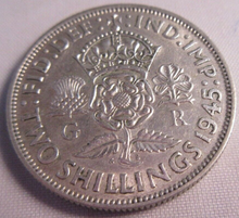 Load image into Gallery viewer, 1945 KING GEORGE VI EF+ .500 FLORIN TWO SHILLINGS WITH PROTECTIVE CLEAR FLIP
