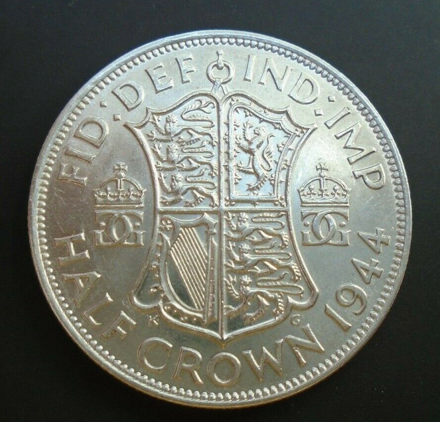 1944 KING GEORGE VI BARE HEAD 1 SILVER HALF CROWN ref SPINK 4080 A3