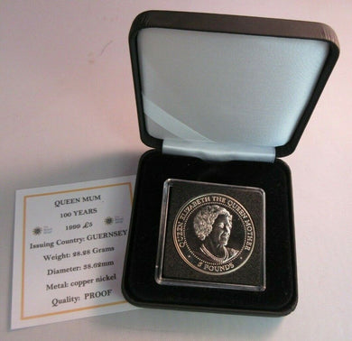 1999 £5 QUEEN ELIZABETH THE QUEEN MOTHER GUERNSEY PROOF FIVE POUND COIN BOX&COA